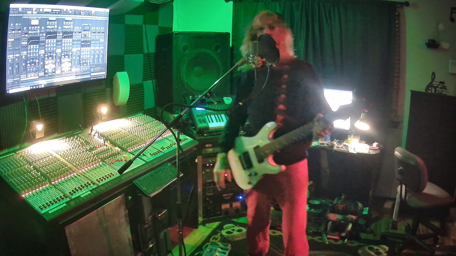 Tracking session under green stage light at Hard-Corr Productions